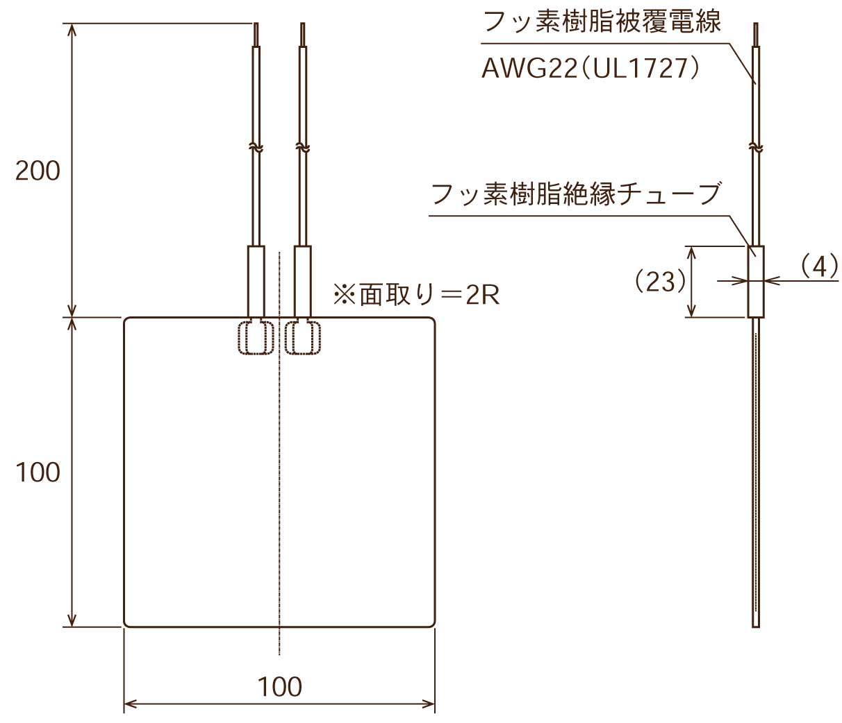 ポリイミドヒーター　形狀図　內部リード