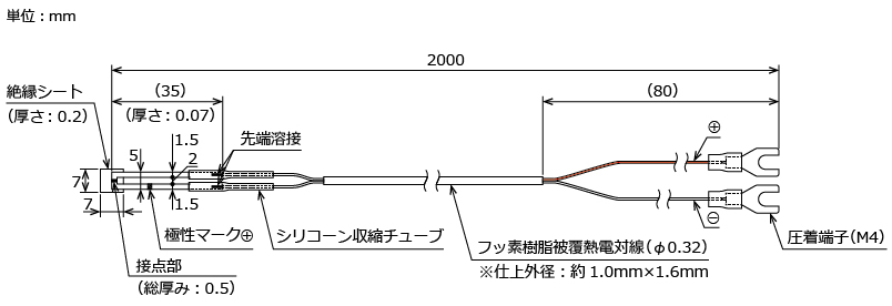 リード付　シート狀　熱電対　サーモカップルシート